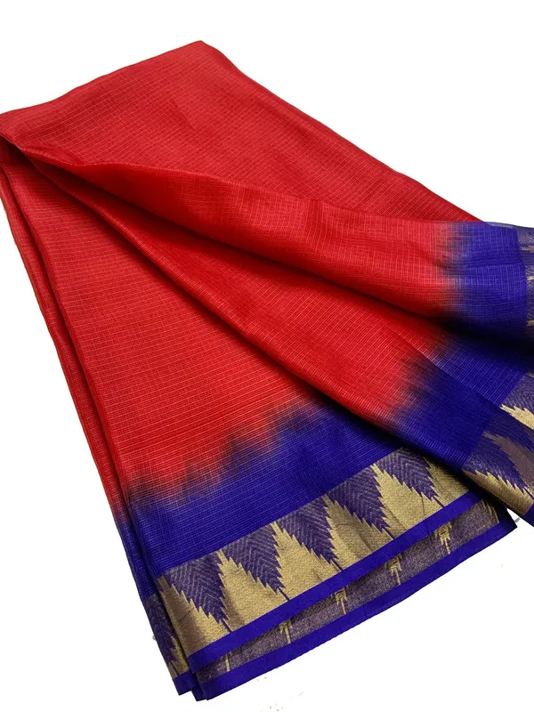 Authentic_Kota_Doria_Silk_Organza_Bhagalpuri_Handloom_Saree_with_Temple_Border_&_Tie-Dye_Design_(13273_Red_&_Duke_Blue)