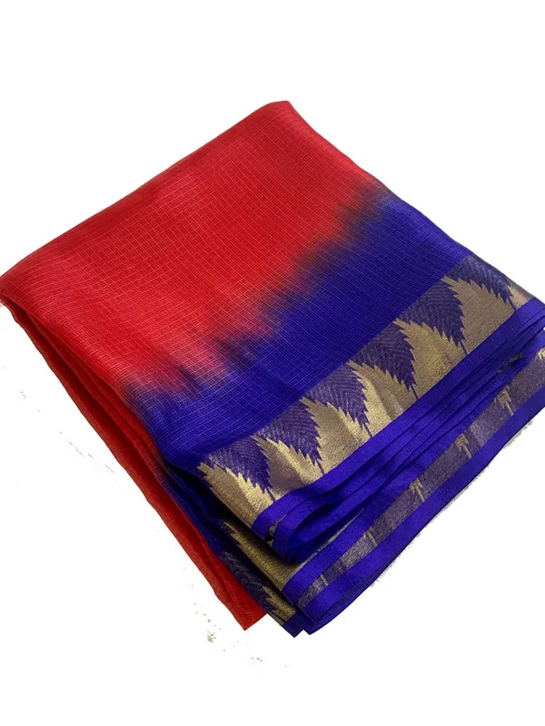 Authentic_Kota_Doria_Silk_Organza_Bhagalpuri_Handloom_Saree_with_Temple_Border_&_Tie-Dye_Design_(13273_Red_&_Duke_Blue)