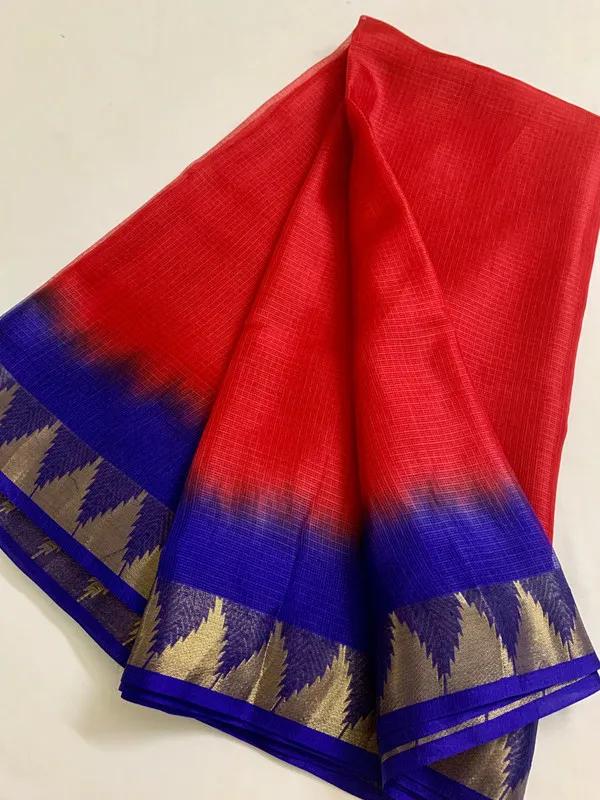 Authentic_Kota_Doria_Silk_Organza_Bhagalpuri_Handloom_Saree_with_Temple_Border_&_Tie-Dye_Design_(13273_Red_&_Duke_Blue)