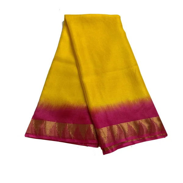 Premium_Traditional_Handloom_Bhagalpuri_Kota_Organza_Tie-Dye_Saree_with_Temple_Motif_Border_(13274_Yellow_Hot_Pink)