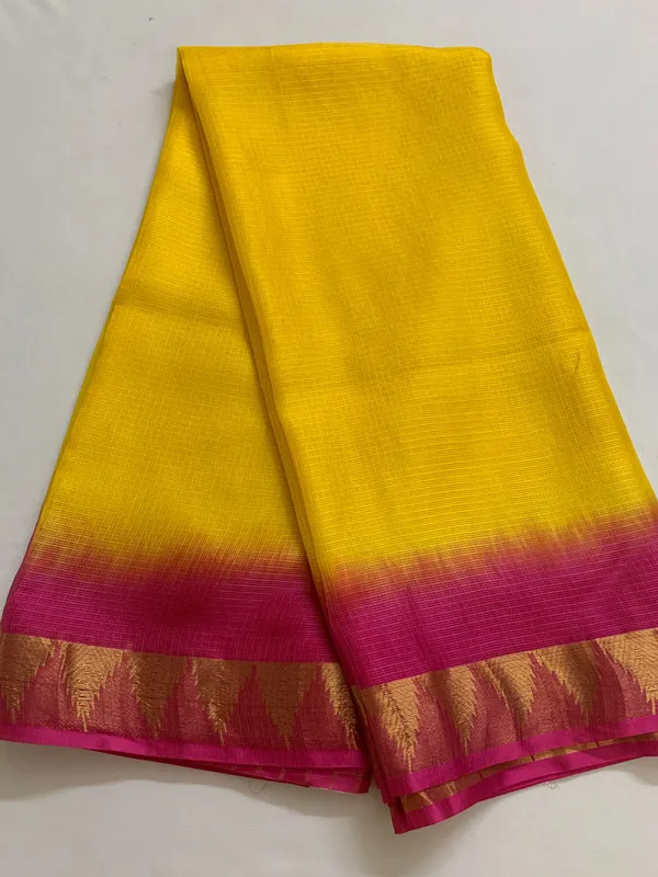 Premium_Traditional_Handloom_Bhagalpuri_Kota_Organza_Tie-Dye_Saree_with_Temple_Motif_Border_(13274_Yellow_Hot_Pink)