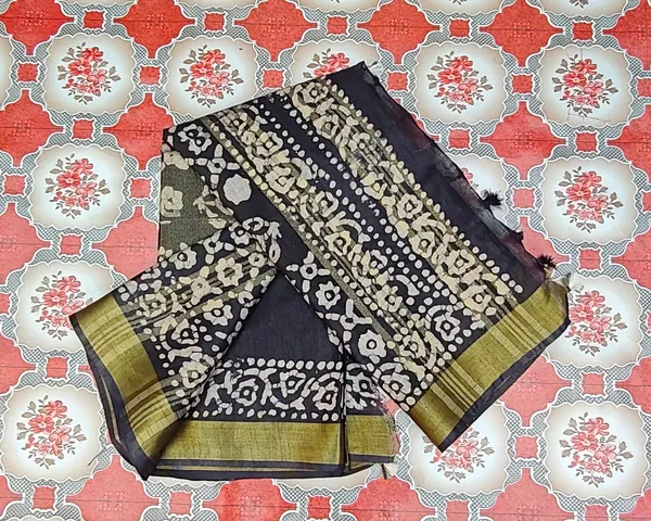 Authentic_Linen_Cotton_Blend_Handloom_Batik_Print_Saree_(GLBR_Gold-Black)