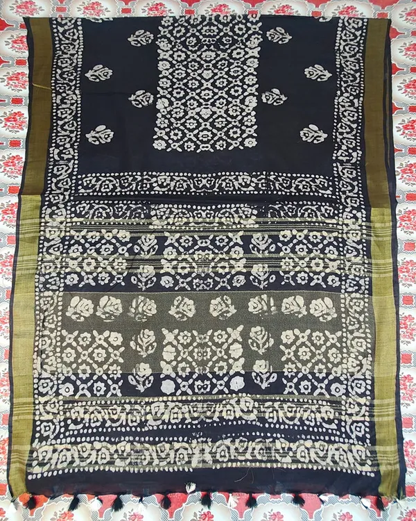 Authentic_Linen_Cotton_Blend_Handloom_Batik_Print_Saree_(GLBR_Gold-Black)
