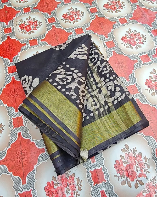 Authentic_Linen_Cotton_Blend_Handloom_Batik_Print_Saree_(GLBR_Gold-Black)