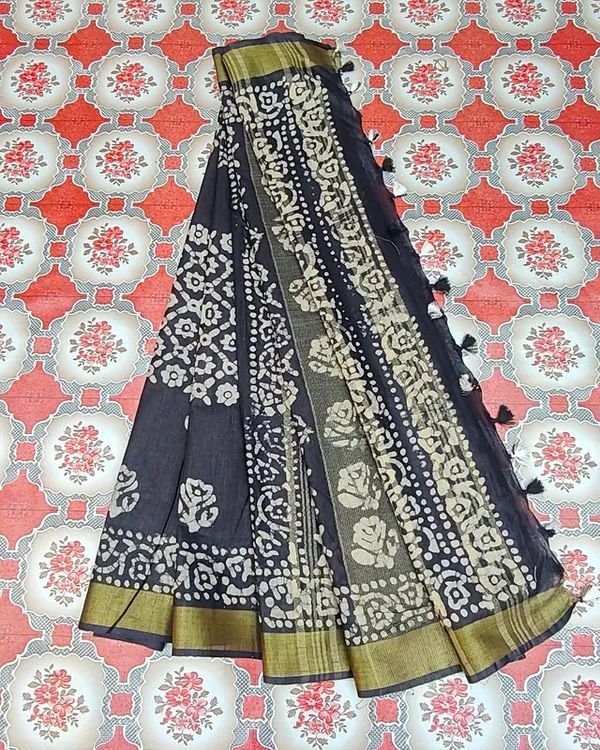 Authentic_Linen_Cotton_Blend_Handloom_Batik_Print_Saree_(GLBR_Gold-Black)