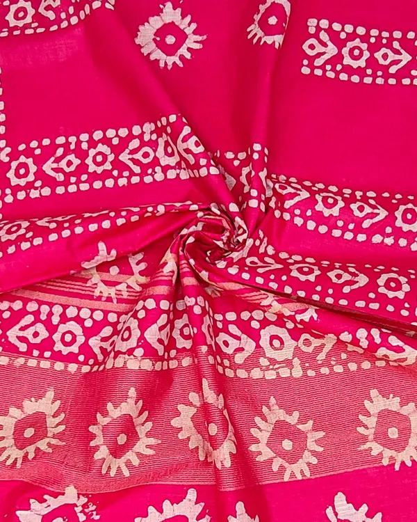 Authentic_Linen_Cotton_Blend_Handloom_Batik_Print_Saree_(GLBR_Gold-Deep_Pink)