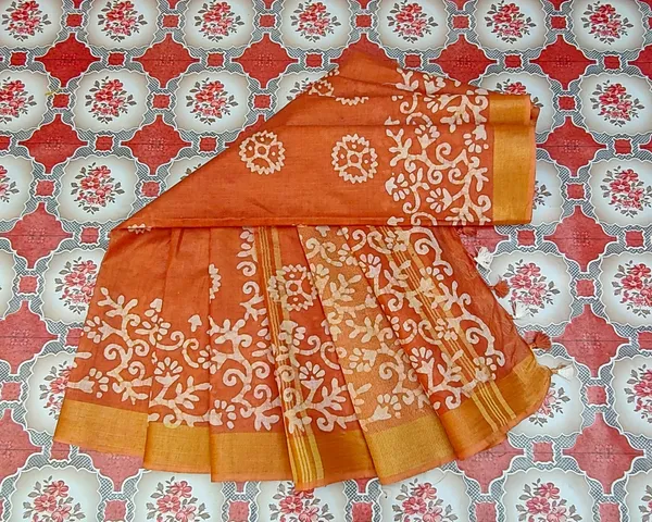 Authentic_Linen_Cotton_Blend_Handloom_Batik_Print_Saree_(GLBR_Gold-Dusty_Orange)