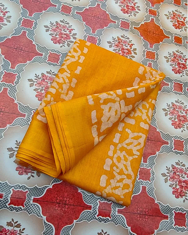 Authentic_Linen_Cotton_Blend_Handloom_Batik_Print_Saree_(GLBR_Gold-Gamboge_Yellow)