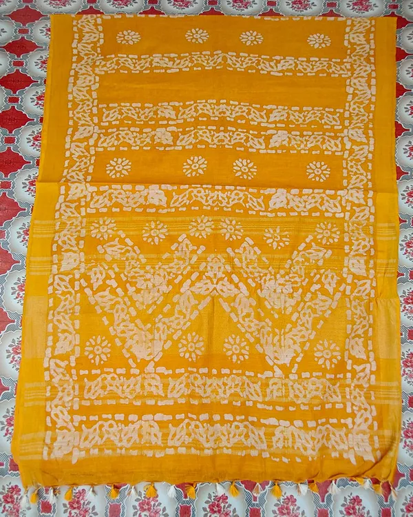 Authentic_Linen_Cotton_Blend_Handloom_Batik_Print_Saree_(GLBR_Gold-Gamboge_Yellow)