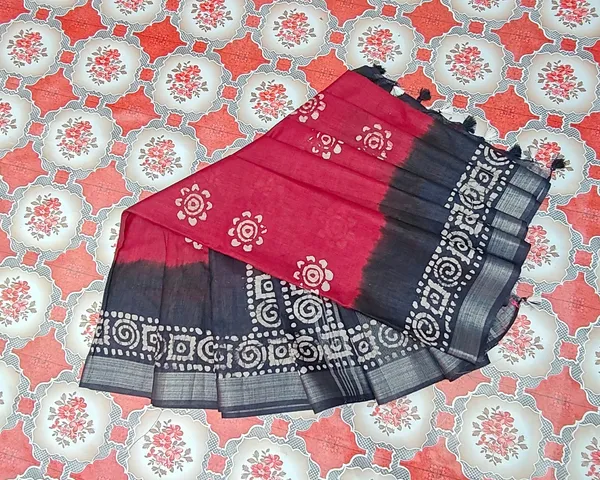 Authentic_Linen_Cotton_Blend_Handloom_Bandhani_Dye_Batik_Print_Saree_(SLBR_Red_&_Black)