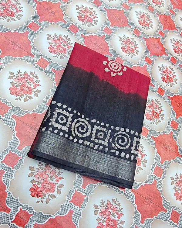 Authentic_Linen_Cotton_Blend_Handloom_Bandhani_Dye_Batik_Print_Saree_(SLBR_Red_&_Black)