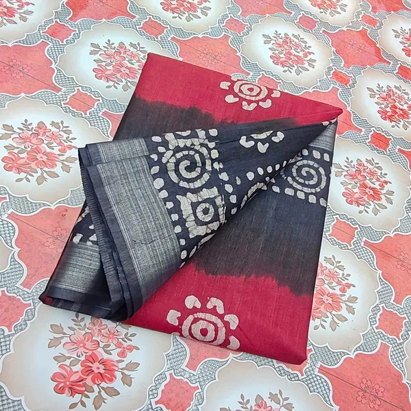 Authentic_Linen_Cotton_Blend_Handloom_Bandhani_Dye_Batik_Print_Saree_(SLBR_Red_&_Black)