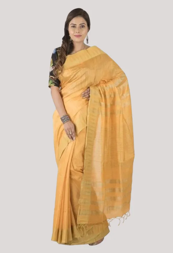 Chardony_Yellow_Handloom_Semi_Tussar_Silk_Temple_Border_Bhagalpuri_Saree