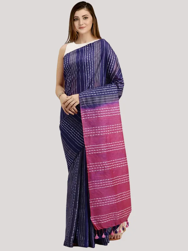 Tekhilet_Violet_&_Mulberry_Pink_Kota_SIlk_Bhagalpuri_Handloom_Striped_Two_Dye_Saree