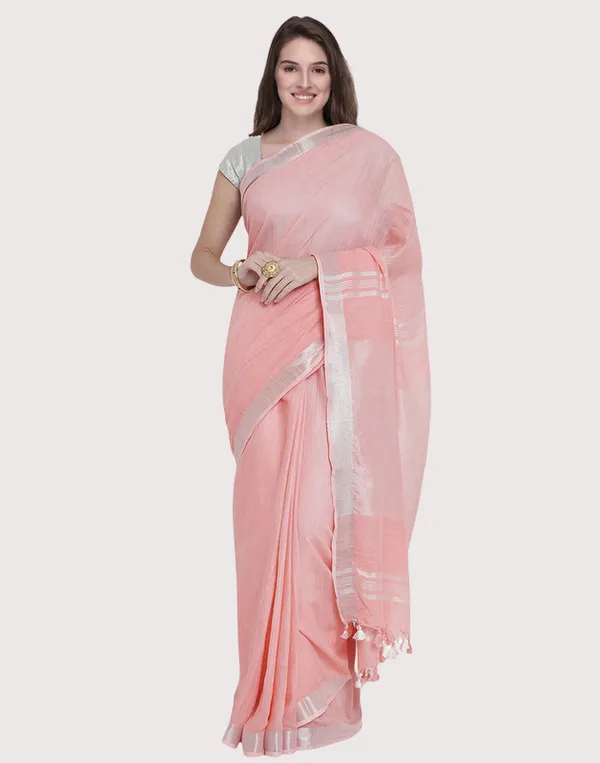 Authentic_Blush_Peach_Handloom_Pure_Linen_Bhagalpuri_Saree_with_Blouse_Piece