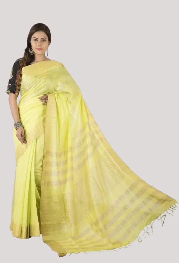 Primrose_Green_Handloom_Semi_Tussar_Silk_Temple_Border_Bhagalpuri_Saree
