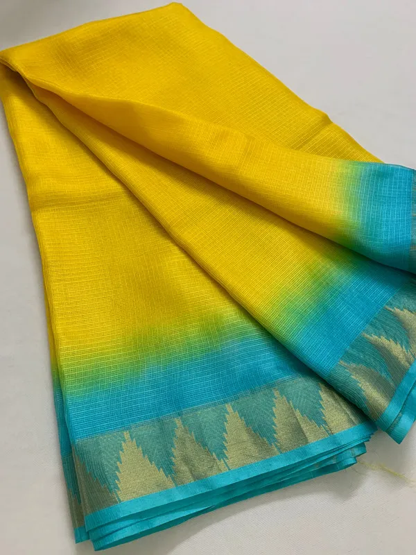 Authentic_Kota_Silk_Doriya_Organza_Net_Temple_Border_Two_Dye_Saree_with_Free_Blouse_Piece(Canary_Yellow_&_Cyan)