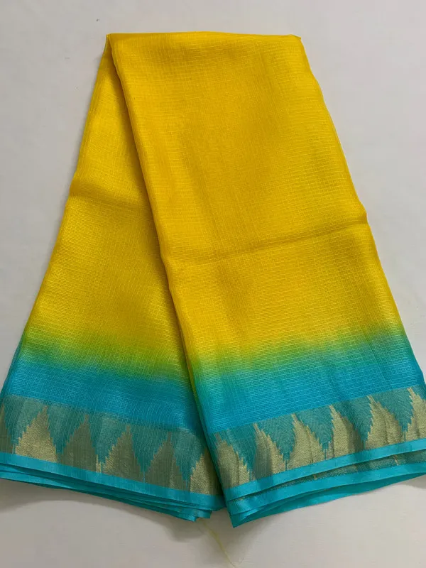 Authentic_Kota_Silk_Doriya_Organza_Net_Temple_Border_Two_Dye_Saree_with_Free_Blouse_Piece(Canary_Yellow_&_Cyan)