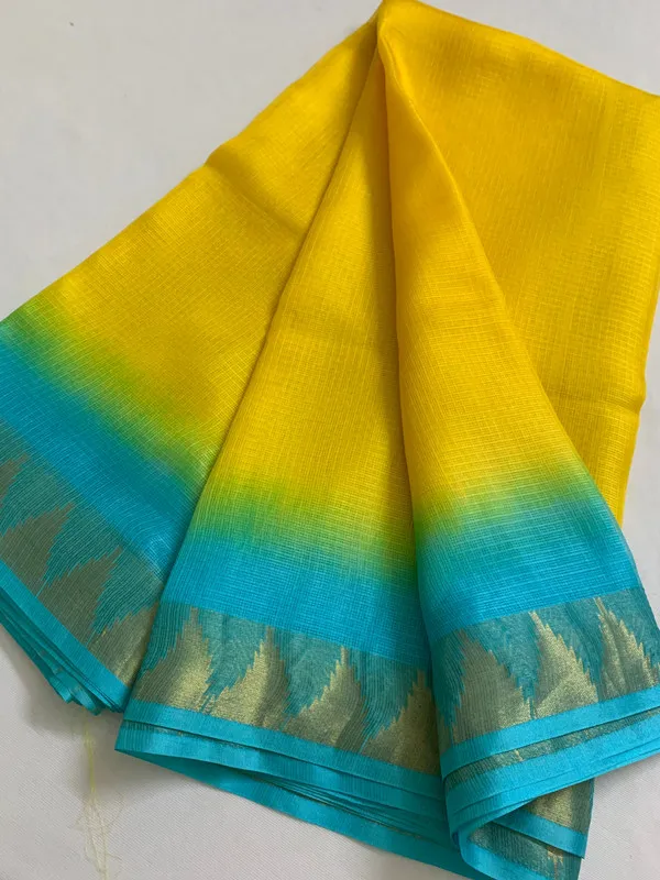 Authentic_Kota_Silk_Doriya_Organza_Net_Temple_Border_Two_Dye_Saree_with_Free_Blouse_Piece(Canary_Yellow_&_Cyan)