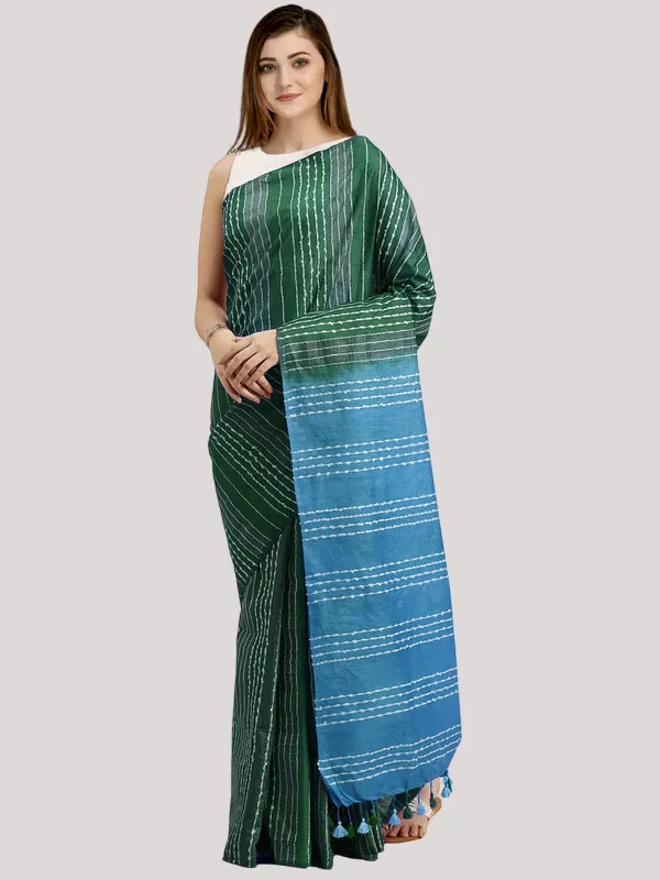 Hooker's_Green_&_Neon_Cyan_Kota_SIlk_Bhagalpuri_Handloom_Striped_Two_Dye_Saree