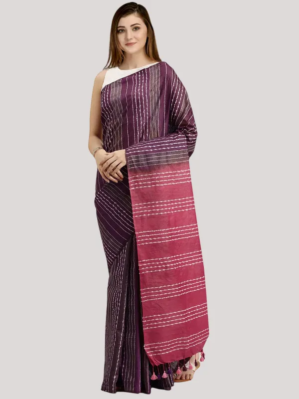 Byzantium_Violet_&_Mulberry_Pink_Kota_SIlk_Bhagalpuri_Handloom_Striped_Two_Dye_Saree
