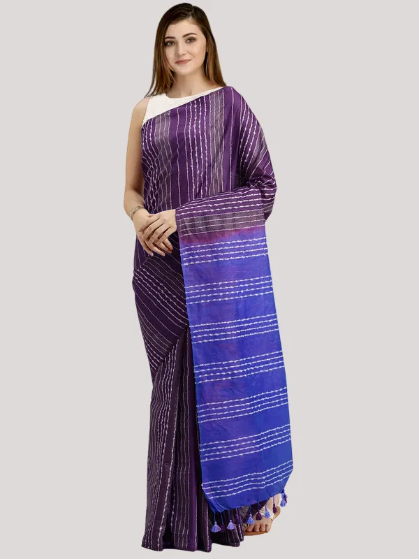 Eminence_Violet_&_Neon_Blue_Kota_SIlk_Bhagalpuri_Handloom_Striped_Two_Dye_Saree