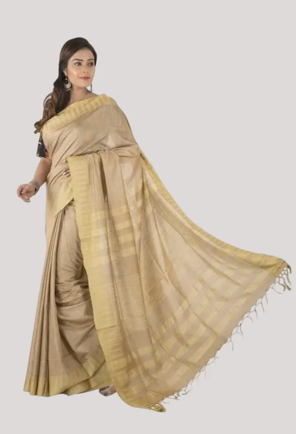 Akaroe_Brown_Handloom_Semi_Tussar_Silk_Temple_Border_Bhagalpuri_Saree