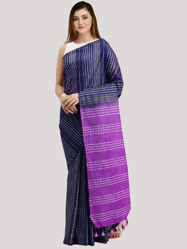 Navy_Blue_&_Heliotrope_Magenta_Kota_SIlk_Bhagalpuri_Handloom_Striped_Two_Dye_Saree