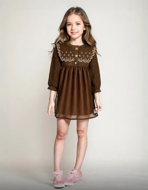 Brown_Satin_Ribbon_Detail_Party_Frock_|_For_Girls_Kids