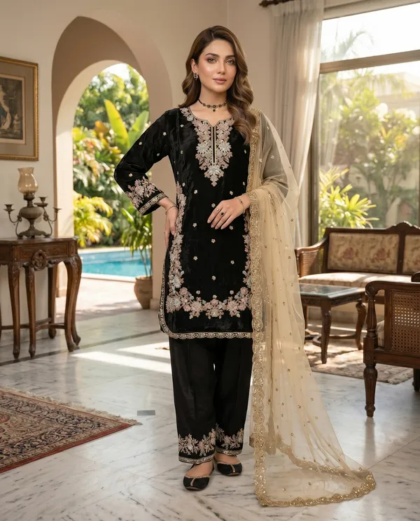 Black_Fendi_Silk_Embroidery_Designer_Kurta_With_Pant_&_Dupatta_For_Women