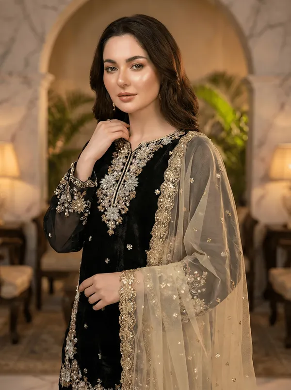 Black_Fendi_Silk_Embroidery_Designer_Kurta_With_Pant_And_Dupatta_For_Women