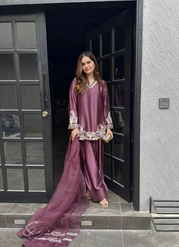 Deep_Purple_Elegant_Embroidered_Sequence_Kurta_With_Farshi_Pant_And_Dupatta_For_Women