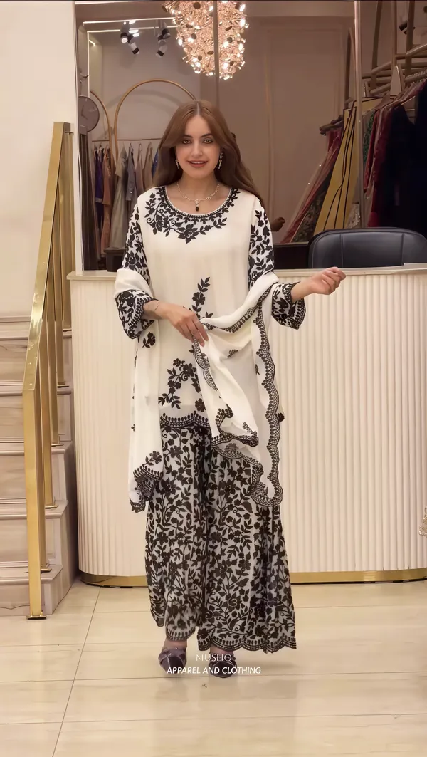 Designer_White_Faux_Georgette_Sharara_Set_With_Black_Embroidery_&_Sequence_Work