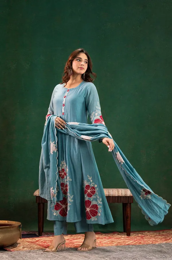Dusty_Blue_Chanderi_Silk_Floral_Embroidered_Kurta_With_Pant_And_Dupatta_For_Women