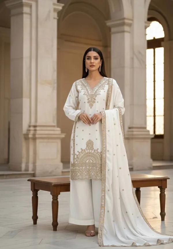 White_Premium_Velvet_Kurta_Palazzo_Set_With_Dupatta_For_Women