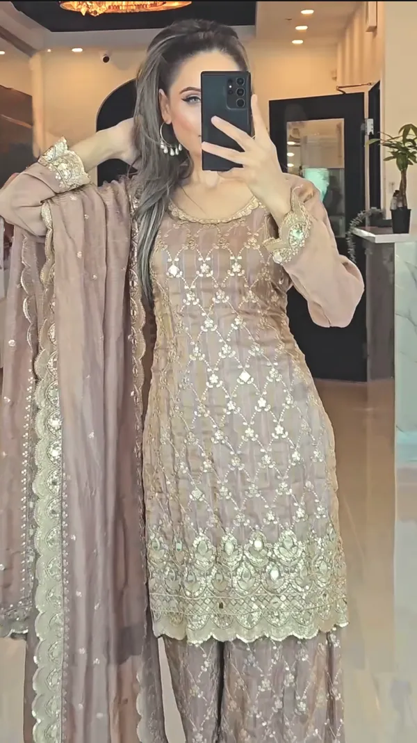 Mocha_Brown_Premium_Chinon_Silk_Sharara_Set_With_Dupatta_For_Women