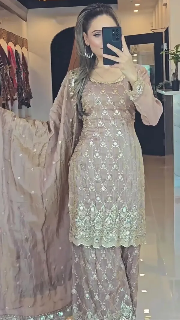 Mocha_Brown_Premium_Chinon_Silk_Sharara_Set_With_Dupatta_For_Women