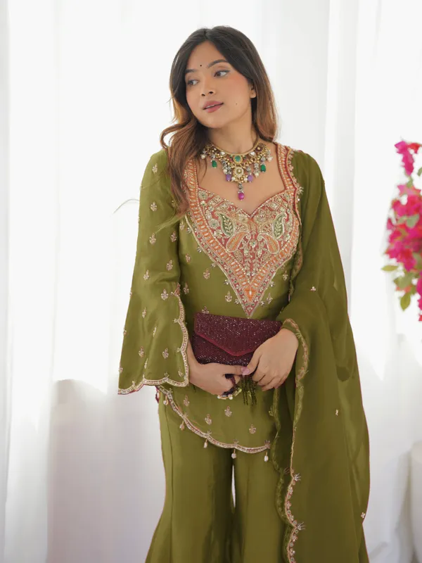 Olive_Green_Designer_Simar_Silk_Embroidered_Sharara_Set_With_Dupatta_For_Women