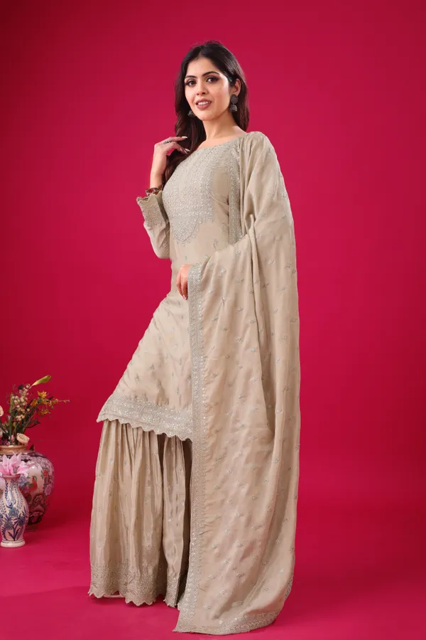 Golden_Beige_Premium_Chinon_Silk_Sharara_Set_With_Dupatta_For_Women