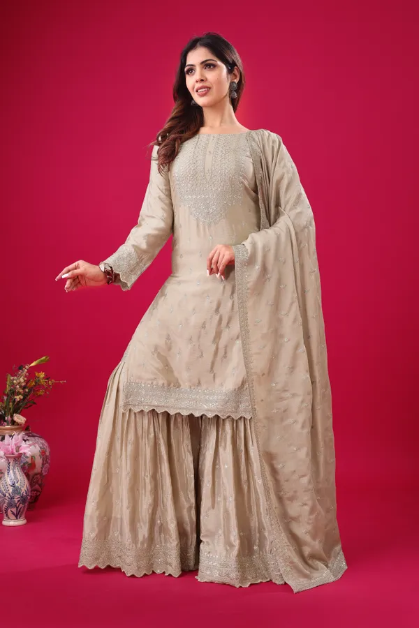 Golden_Beige_Premium_Chinon_Silk_Sharara_Set_With_Dupatta_For_Women