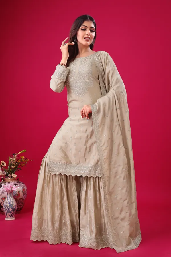 Golden_Beige_Premium_Chinon_Silk_Sharara_Set_With_Dupatta_For_Women