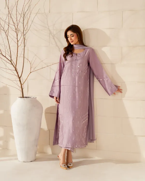 Lavender_French_Crepe_Embroidery_Work_Kurta_With_Pant_&_Dupatta_For_Women