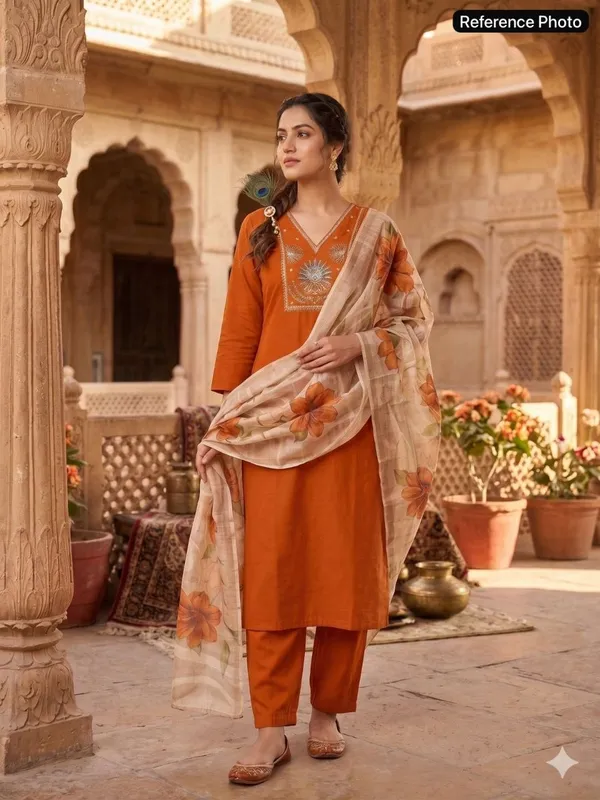 Light_Rust_Elegant_Embroidered_Moti_Work_Designer_Kurti_Pant_Set_With_Chanderi_Dupatta_For_Women