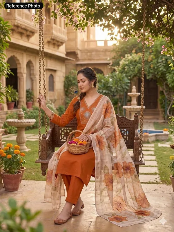 Light_Rust_Elegant_Embroidered_Moti_Work_Designer_Kurti_Pant_Set_With_Chanderi_Dupatta_For_Women