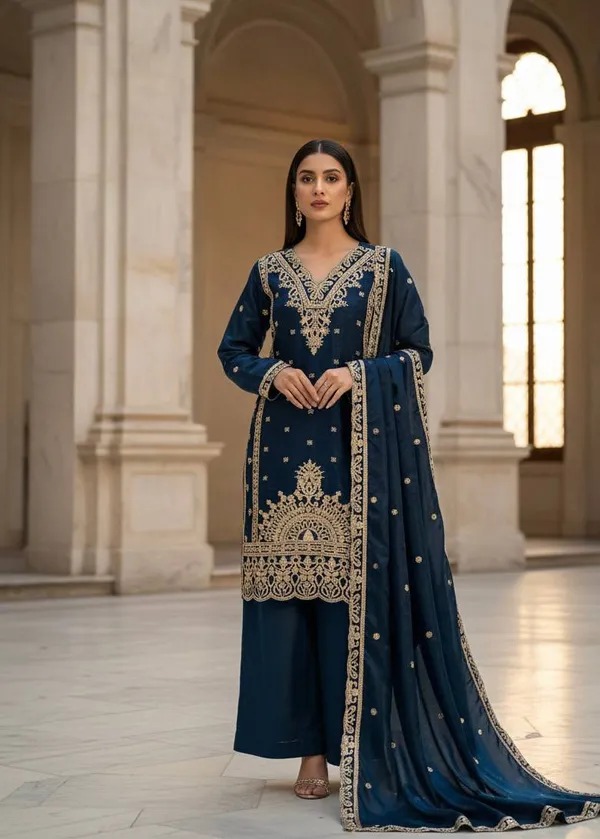 Blue_Premium_Georgette_Kurta_With_Palazzo_&_Organza_Dupatta_For_Women