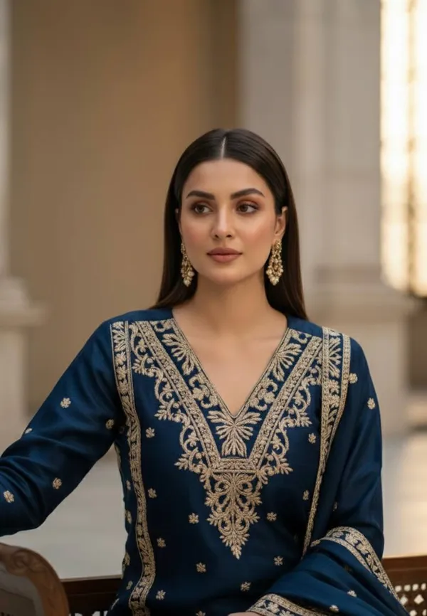 Blue_Premium_Georgette_Kurta_With_Palazzo_&_Organza_Dupatta_For_Women