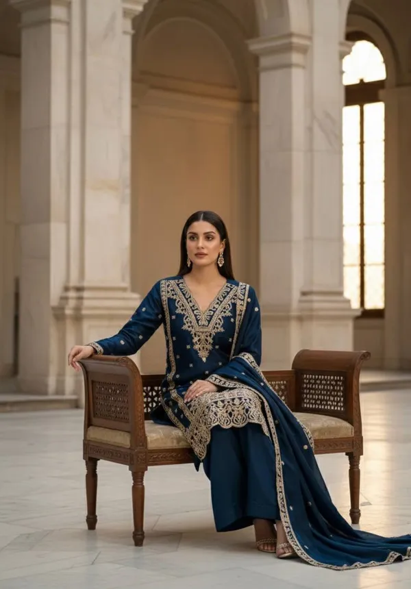 Blue_Premium_Georgette_Kurta_With_Palazzo_&_Organza_Dupatta_For_Women