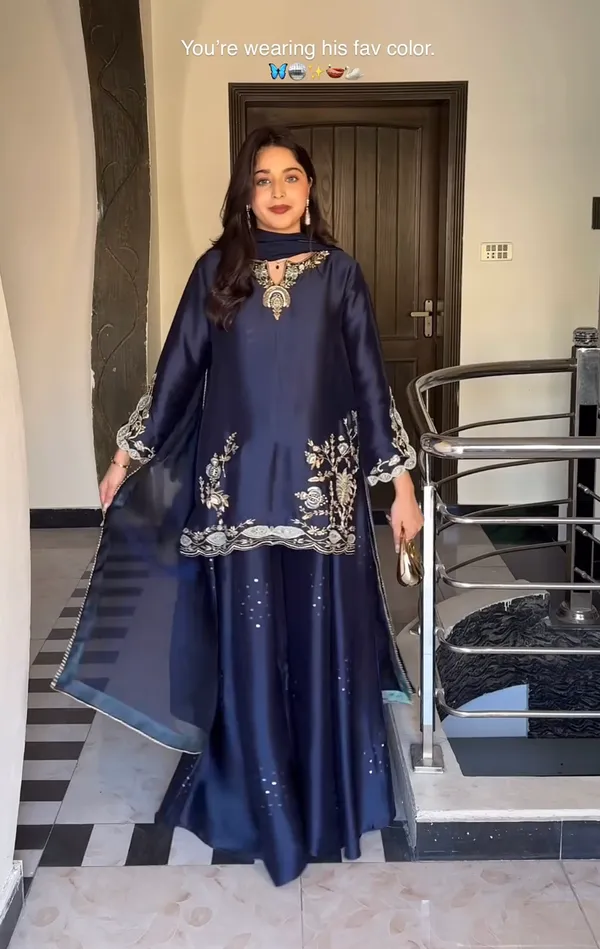 Navy_Blue_Heavy_Crepe_Silk_Embroidered_Kurta_With_Sharara_&_Organza_Dupatta_For_Women