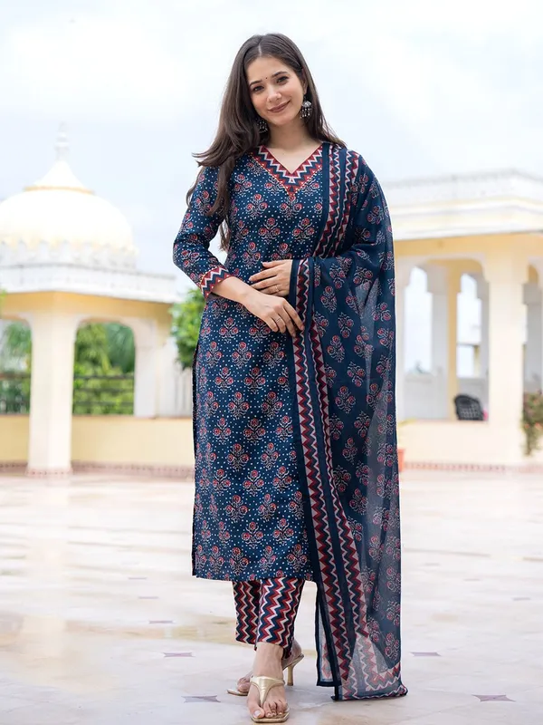 Navy_Blue_Muslin_Cotton_Floral_Printed_Kurta_With_Pant_&_Dupatta_For_Women