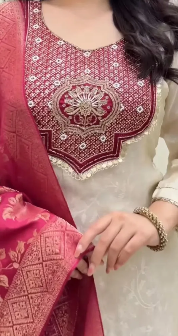 Off_White_Hand_Zari_Woven_Banarasi_Kurta_With_Maharaja_Silky_Pant_And_Dupatta_Set